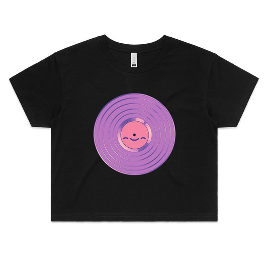 Space, the Vinyl Frontier - Women's Crop Tee- Cool Graphic T-Shirts- Retro T-Shirts - Nostalgia Threads