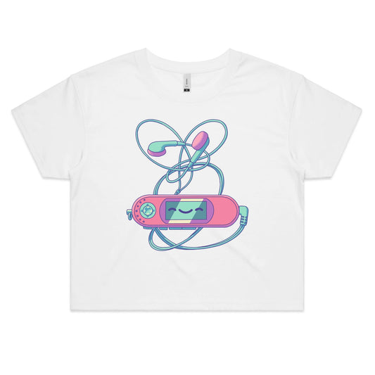 Mp3 & Easy - Women's Crop Tee- Cool Graphic T-Shirts- Retro T-Shirts - Nostalgia Threads