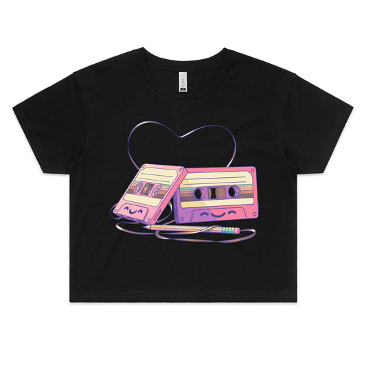 The Tape of Things to Come - Women's Crop Tee- Cool Graphic T-Shirts- Retro T-Shirts - Nostalgia Threads