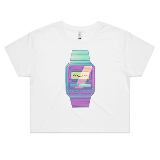 Optimus Time - Women's Crop Tee- Cool Graphic T-Shirts- Retro T-Shirts - Nostalgia Threads
