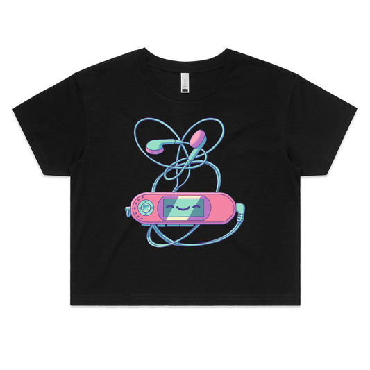 Mp3 & Easy - Women's Crop Tee- Cool Graphic T-Shirts- Retro T-Shirts - Nostalgia Threads