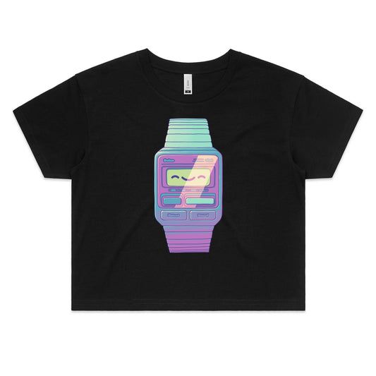 Optimus Time - Women's Crop Tee- Cool Graphic T-Shirts- Retro T-Shirts - Nostalgia Threads