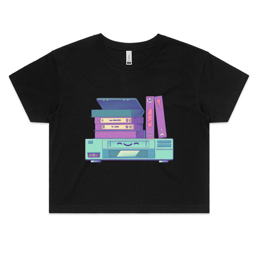 Get a Movie On - Women's Crop Tee- Cool Graphic T-Shirts- Retro T-Shirts - Nostalgia Threads