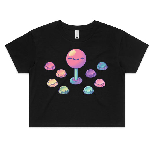 Be Arcade, Be Very Arcade - Women's Crop Tee- Cool Graphic T-Shirts- Retro T-Shirts - Nostalgia Threads