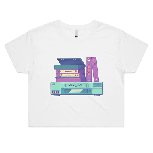 Get a Movie On - Women's Crop Tee- Cool Graphic T-Shirts- Retro T-Shirts - Nostalgia Threads